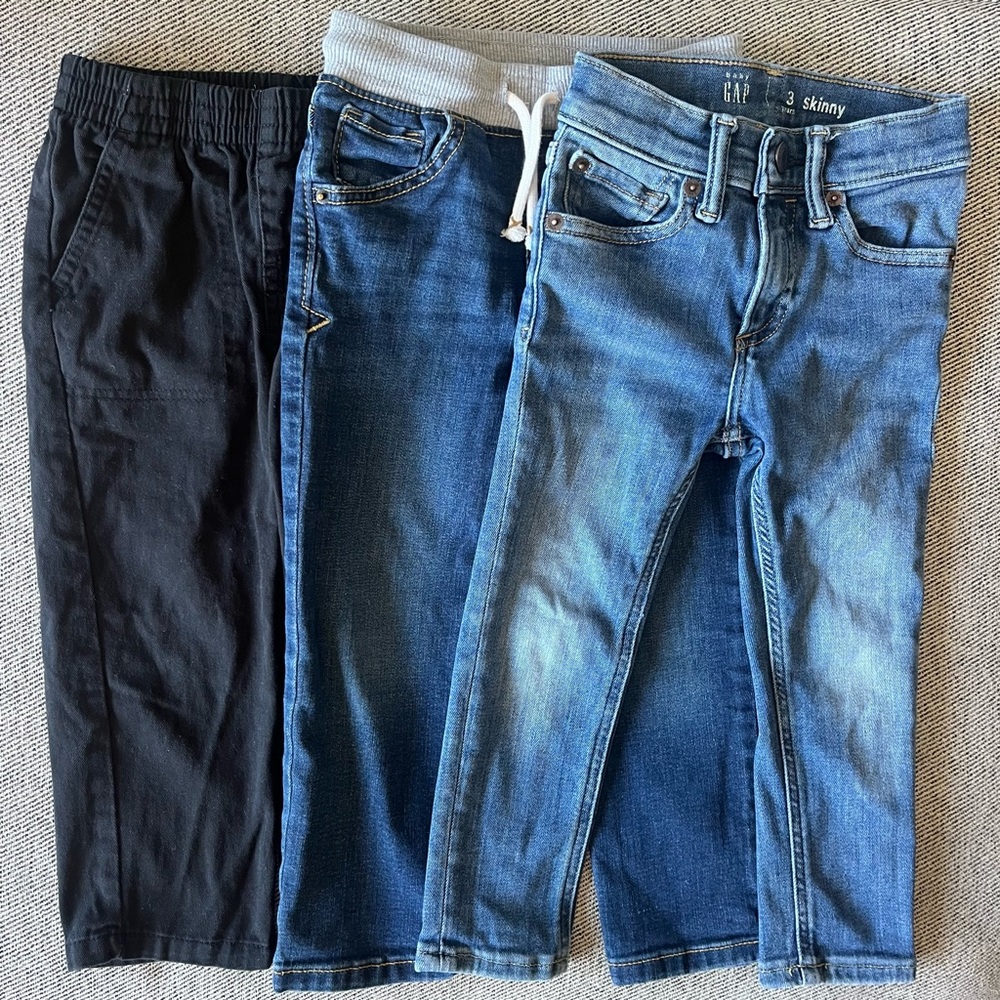 GAP, Cat & Jack & DKNY Kids' Denim Jean & Black Pants (bundle of 3) Size 3 boy